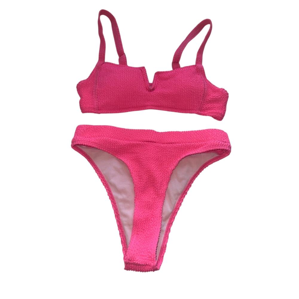 SHEIN Neon Pink Textured Bikini Set